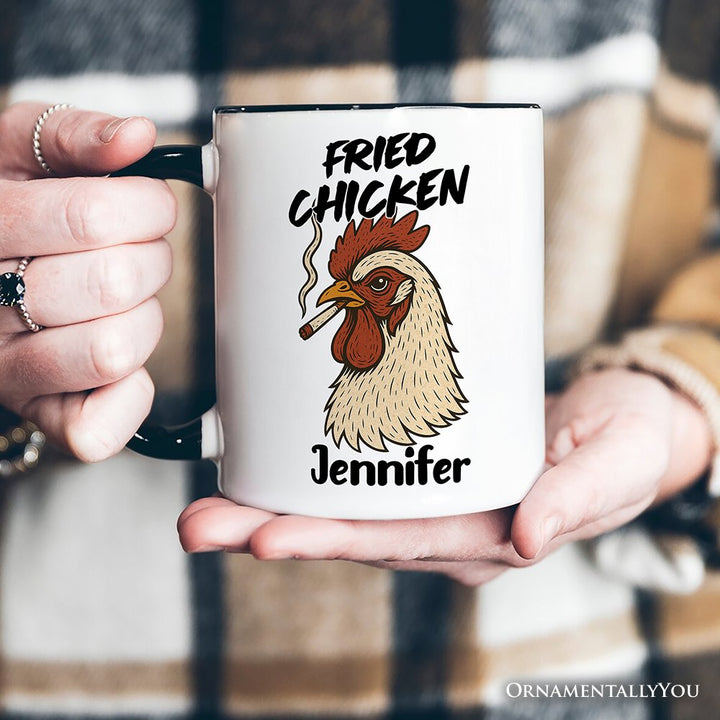 Fried Chicken Hen Personalized Mug, Funny 420 Stoner Humor Gift with Custom Name Personalized Ceramic Mug OrnamentallyYou 