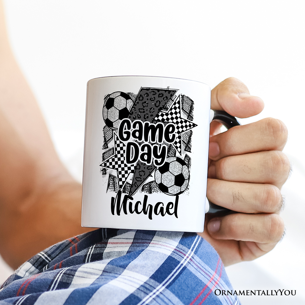 Soccer Game Day Personalized Mug, Coquette Sports Mom Fan Gift with Custom Name