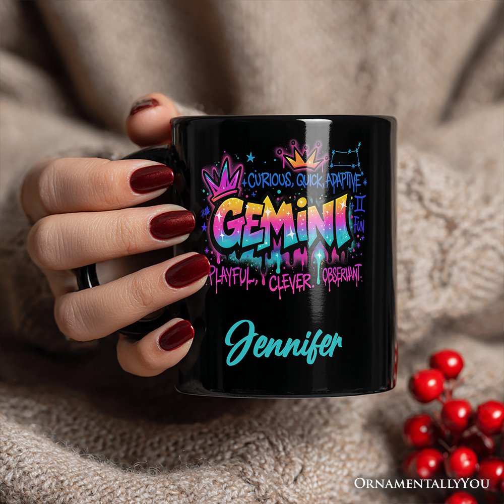 Gemini Graffiti Zodiac Personalized Mug, Street Style Astrology Horoscope Gift with Custom Name Personalized Ceramic Mug OrnamentallyYou 