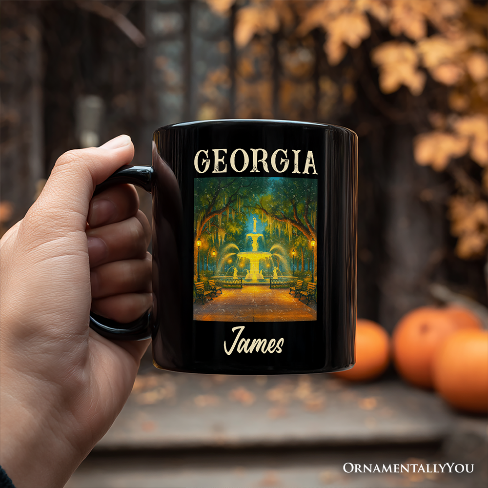 Charming Georgia State Forsyth Park Personalized Mug, Savannah Landmark Gift and Southern Travel Souvenir with Custom Name