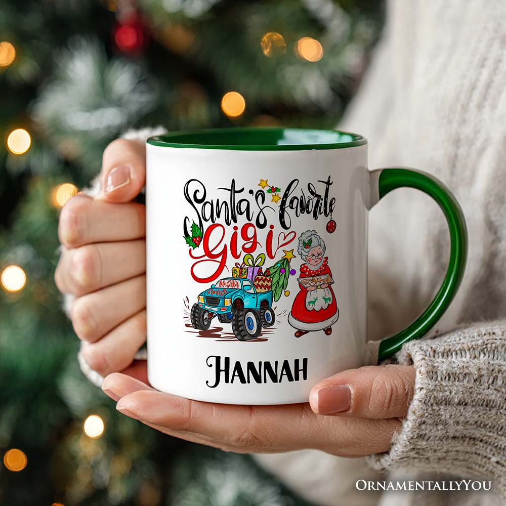 Santa’s Favorite Gigi Christmas Personalized Mug, Grandma Appreciation Gift with Custom Name
