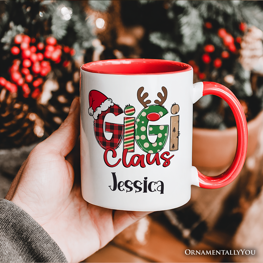 Gigi Claus Retro Christmas Personalized Mug, Matching Family Holiday Gift with Custom Name