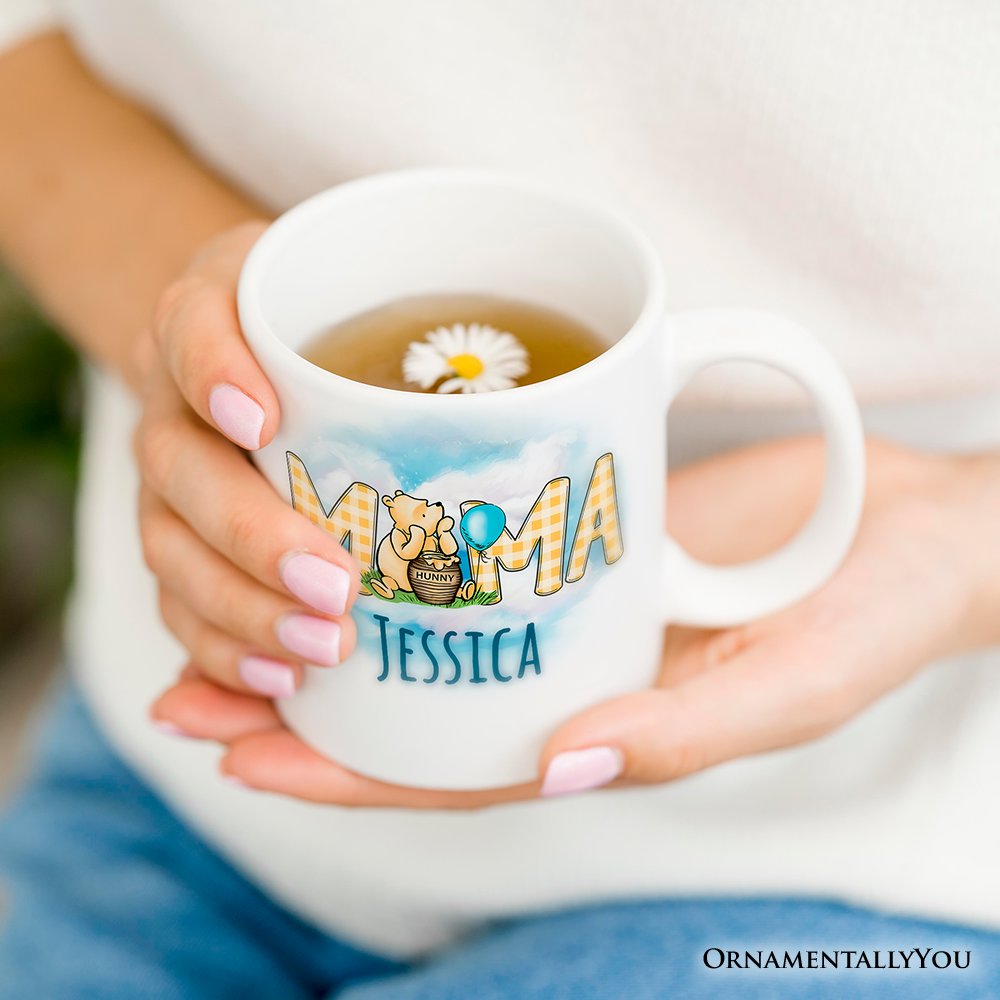 Gingham Mama Winnie-the-Pooh Personalized Mug, 1926 A.A. Milne Mother Family Gift with Custom Name Personalized Ceramic Mug OrnamentallyYou 