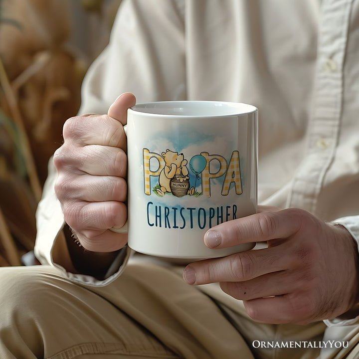 Gingham Papa Winnie-the-Pooh Personalized Mug, 1926 A.A. Milne Dad Family Gift with Custom Name Personalized Ceramic Mug OrnamentallyYou 