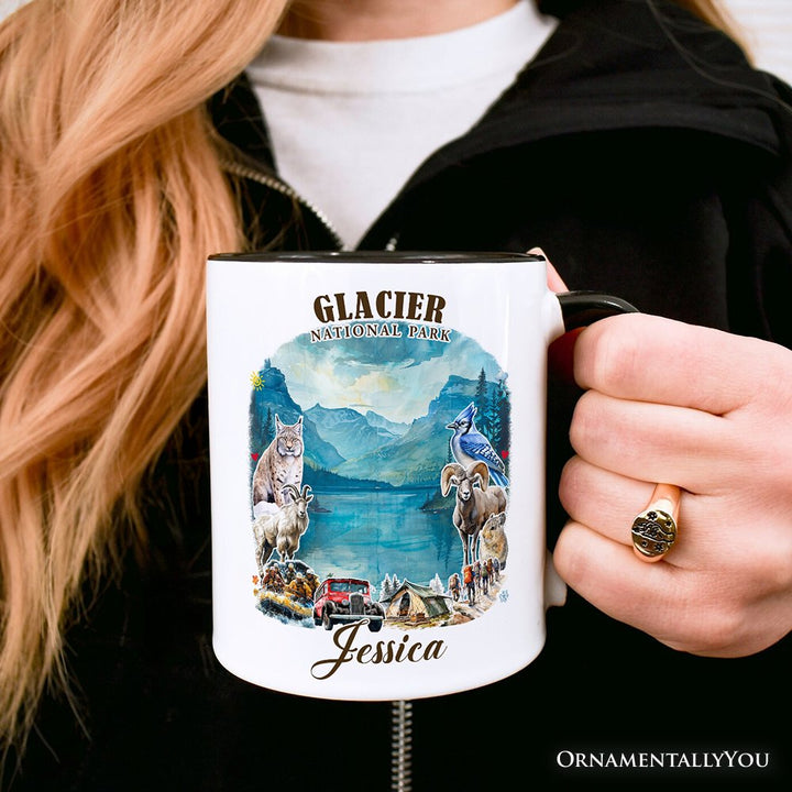 Artistic Glacier National Park Adventure Personalized Mug, Montana Travel Gift and Souvenir with Custom Name Personalized Ceramic Mug OrnamentallyYou 