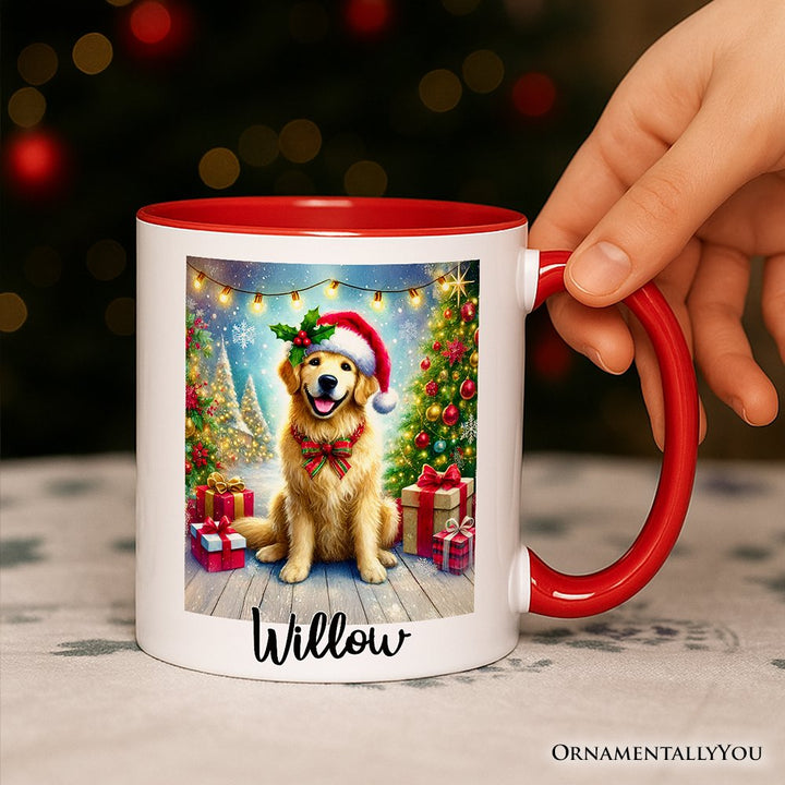 Majestic Golden Retriever with Santa Hat Personalized Mug, Delightful Christmas Gift with Custom Name Personalized Ceramic Mug OrnamentallyYou 