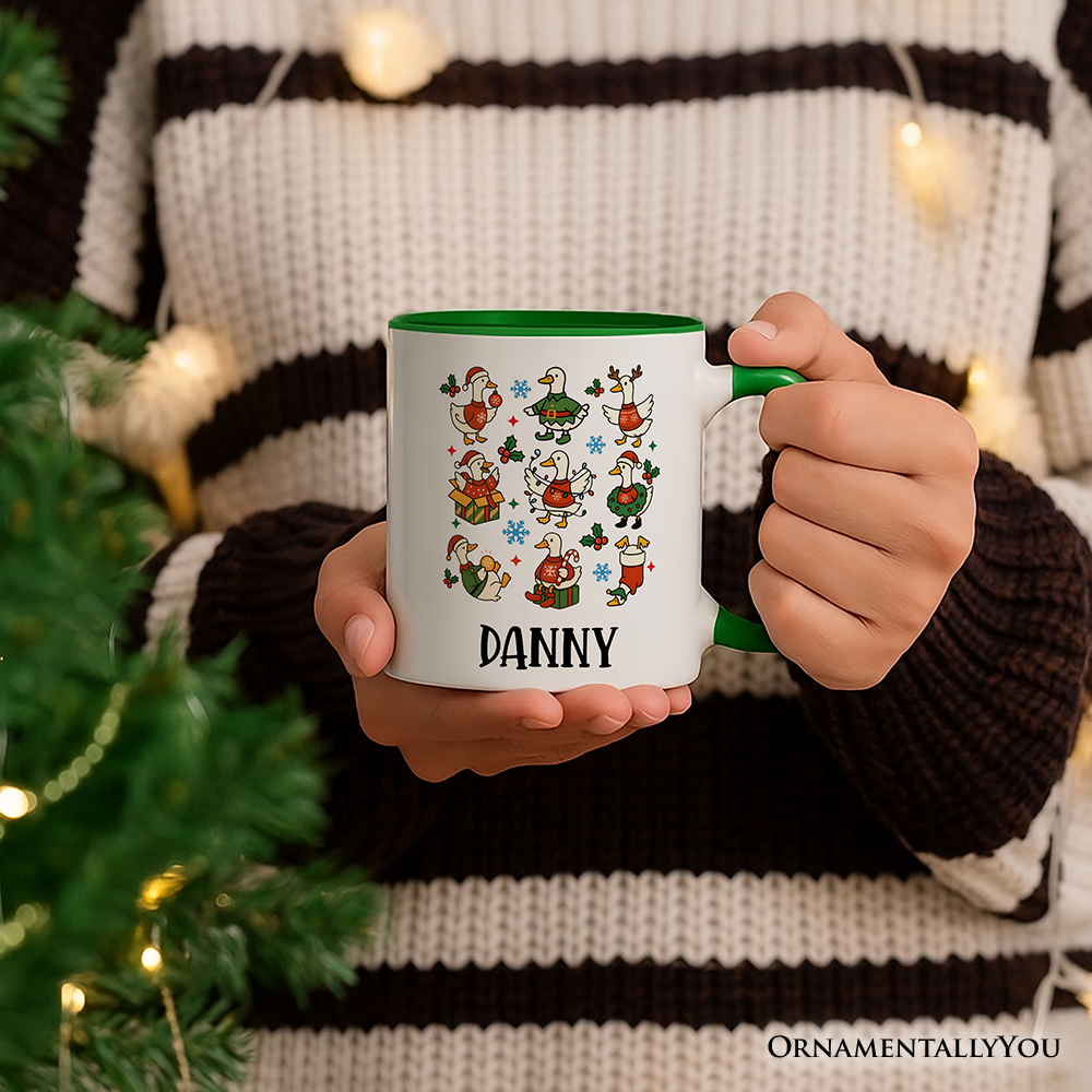 Just a Jolly Goose Christmas Personalized Mug, Holiday Geese Santa Festive Gift with Custom Name