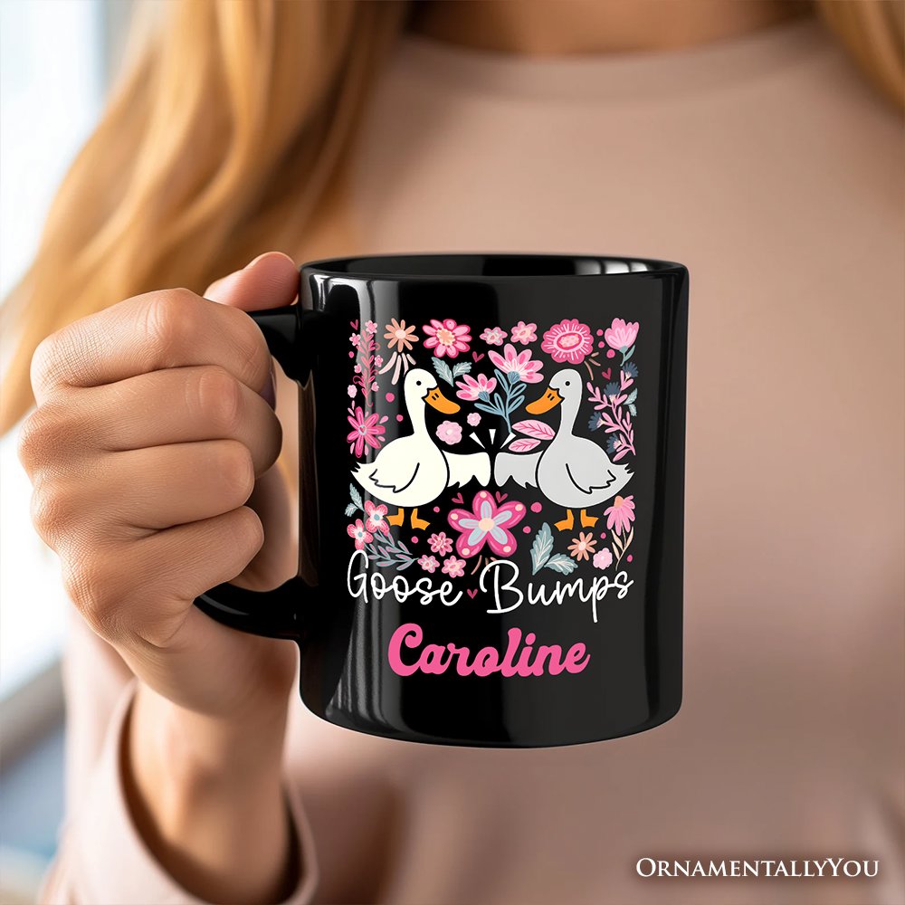 Funny Goose Bumps Floral Personalized Mug, White, Natural and Black Sarcastic Goose Gift with Custom Name Personalized Ceramic Mug OrnamentallyYou 
