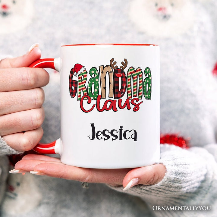 Grandma Claus Retro Christmas Personalized Mug, Matching Family Holiday Gift with Custom Name Personalized Ceramic Mug OrnamentallyYou 