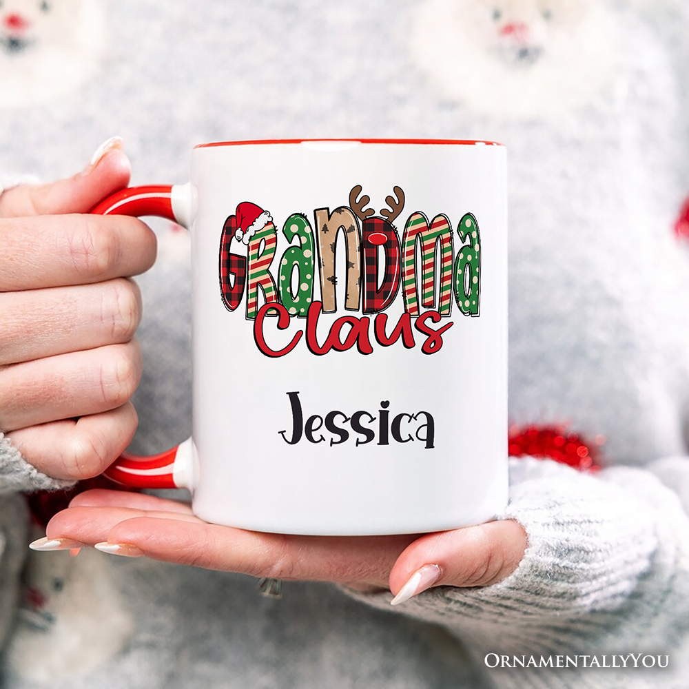 Grandma Claus Retro Christmas Personalized Mug, Matching Family Holiday Gift with Custom Name