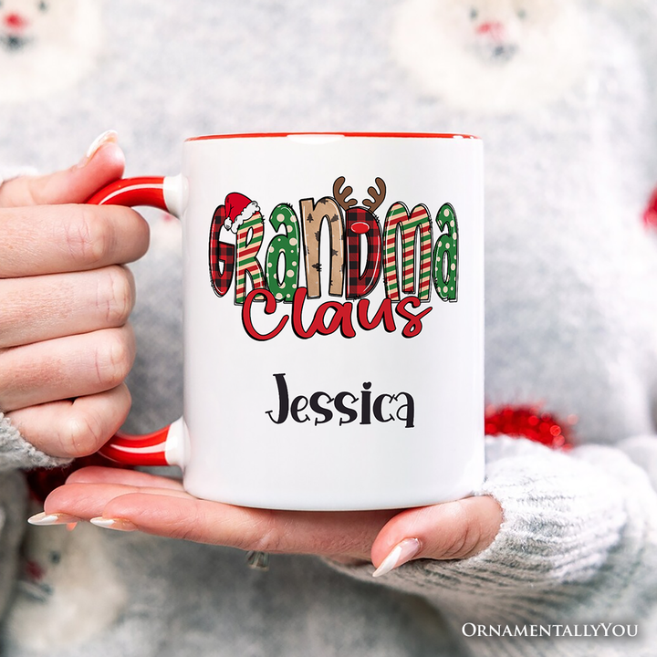 Grandma Claus Retro Christmas Personalized Mug, Matching Family Holiday Gift with Custom Name