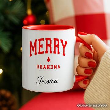 Merry Grandma Retro Christmas Personalized Mug, Matching Family Holiday Gift with Custom Name Personalized Ceramic Mug OrnamentallyYou 