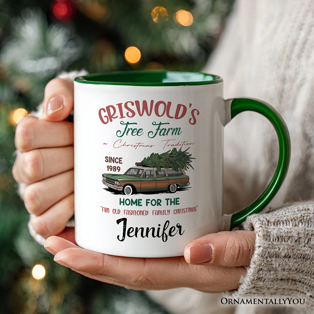 Griswold’s Tree Farm Personalized Mug, Retro Family Christmas Vacation Gift with Custom Name Personalized Ceramic Mug OrnamentallyYou 