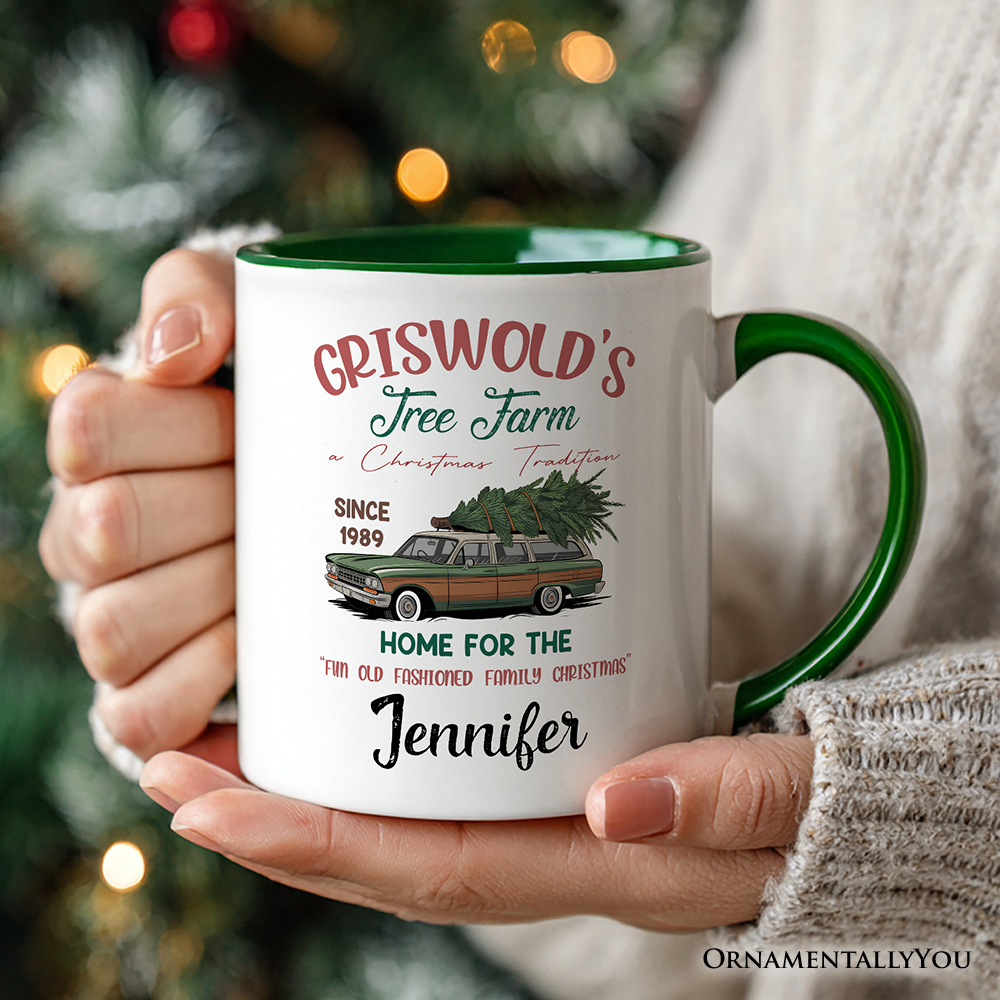 Griswold’s Tree Farm Personalized Mug, Retro Family Christmas Vacation Gift with Custom Name