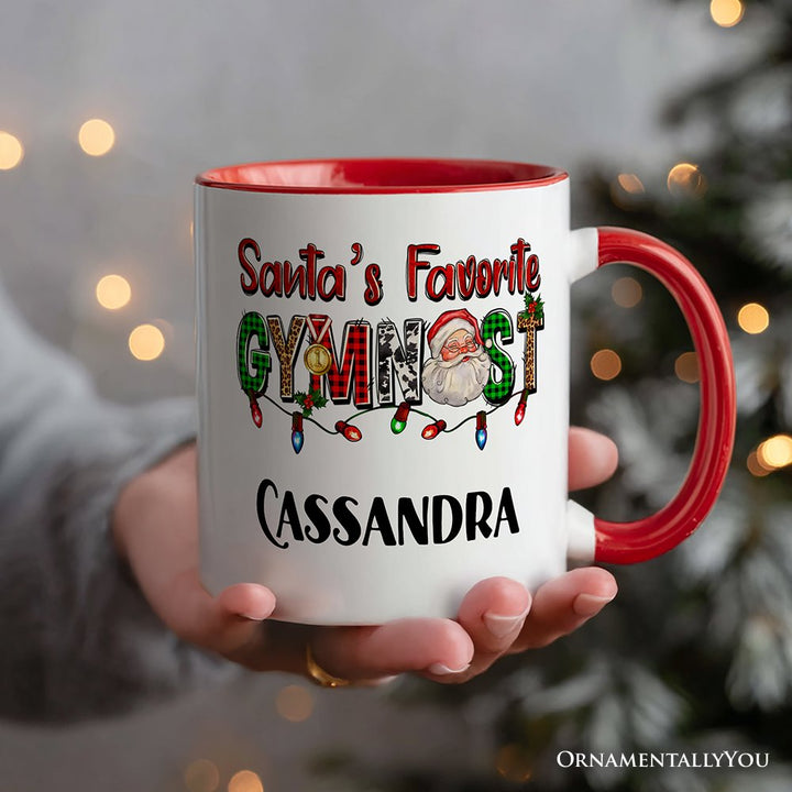 Santa’s Favorite Gymnast Personalized Mug, Plaid Christmas Athelete Gift with Custom Name Personalized Ceramic Mug OrnamentallyYou 