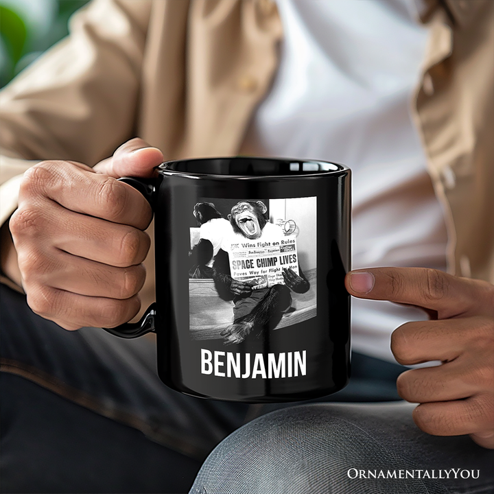 Ham The Space Chimp Personalized Mug, Historic NASA Monkey Retro Science Gift with Custom Name