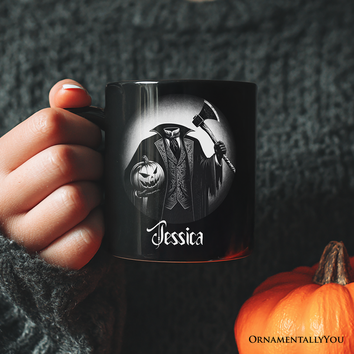 Headless Horseman Spooky Portrait Personalized Mug Horror Villain Theme Halloween Gift with Custom Name