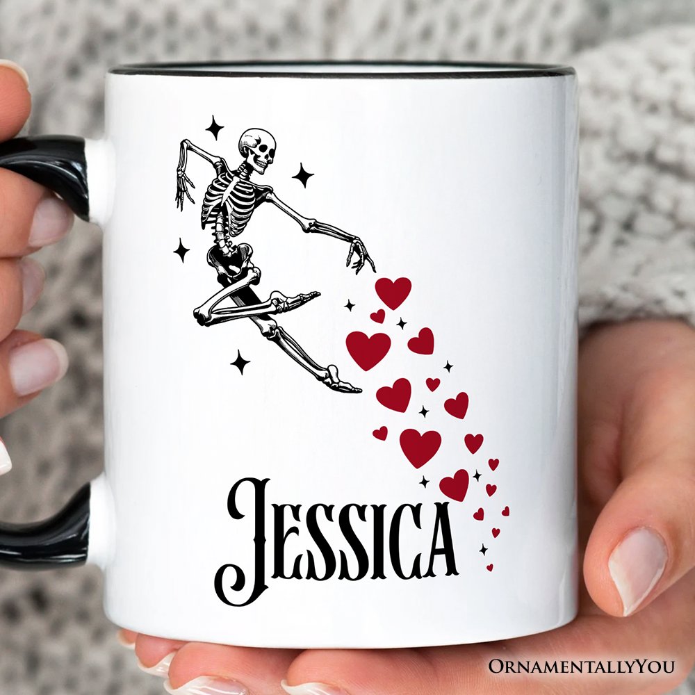 Skeleton Hearts Valentine Personalized Mug, Playful Funny Gift with Custom Name Personalized Ceramic Mug OrnamentallyYou 