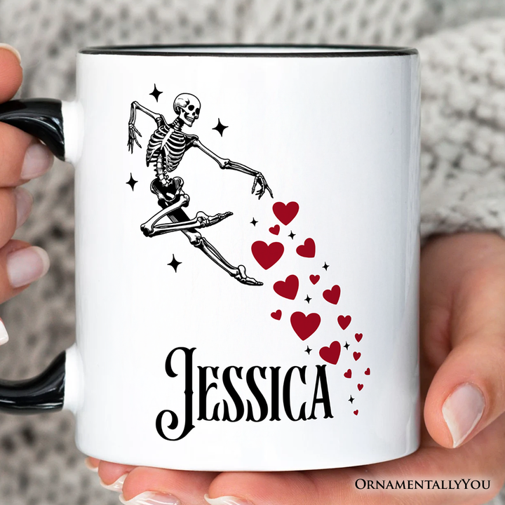 Skeleton Hearts Valentine Personalized Mug, Playful Funny Gift with Custom Name