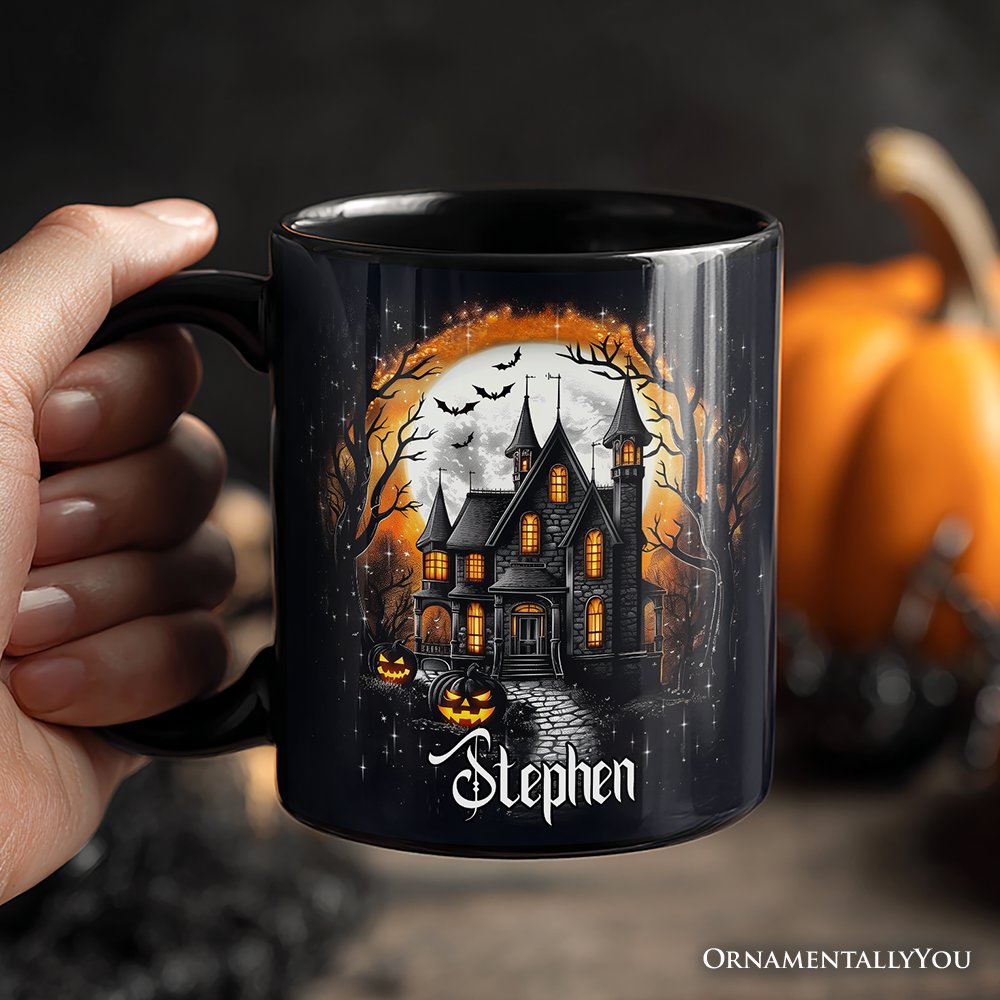 Haunted House Night Halloween Personalized Mug, Spooky Horror Gift with Custom Name Personalized Ceramic Mug OrnamentallyYou 