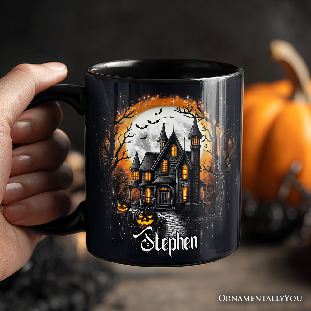 Haunted House Night Halloween Personalized Mug, Spooky Horror Gift with Custom Name