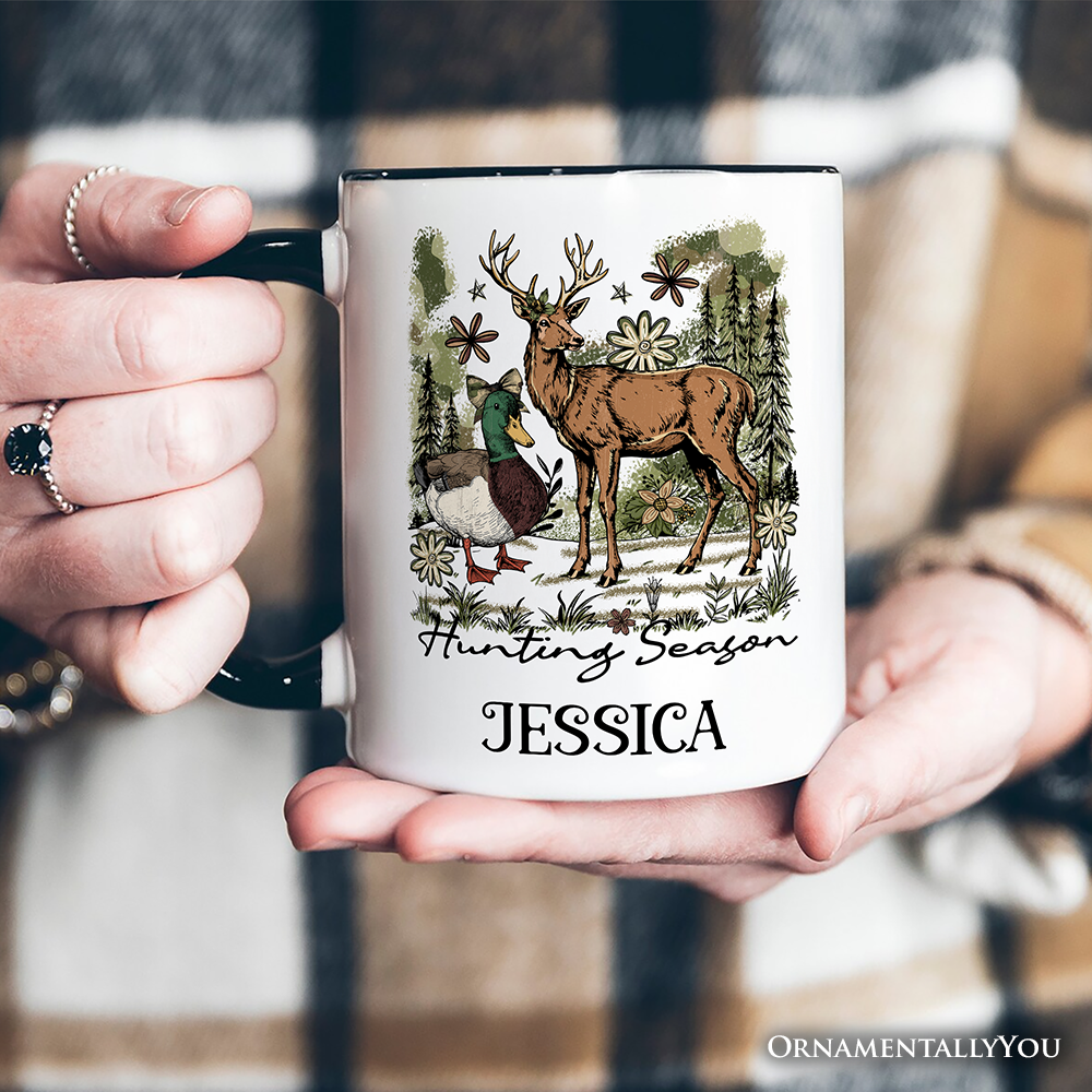 Coquette Hunting Season Personalized Mug, Rustic Wildlife Hunter Gift with Custom Name