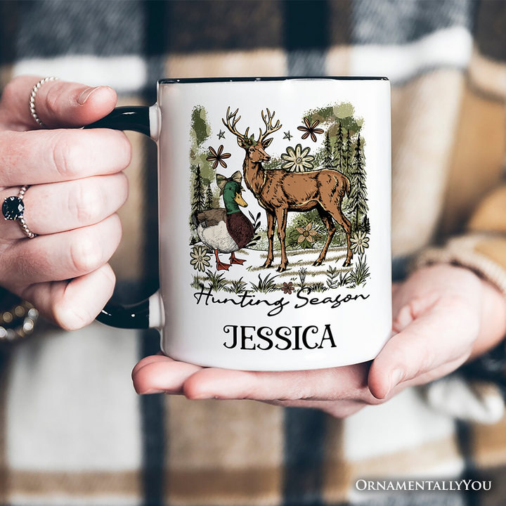 Coquette Hunting Season Personalized Mug, Rustic Wildlife Hunter Gift with Custom Name