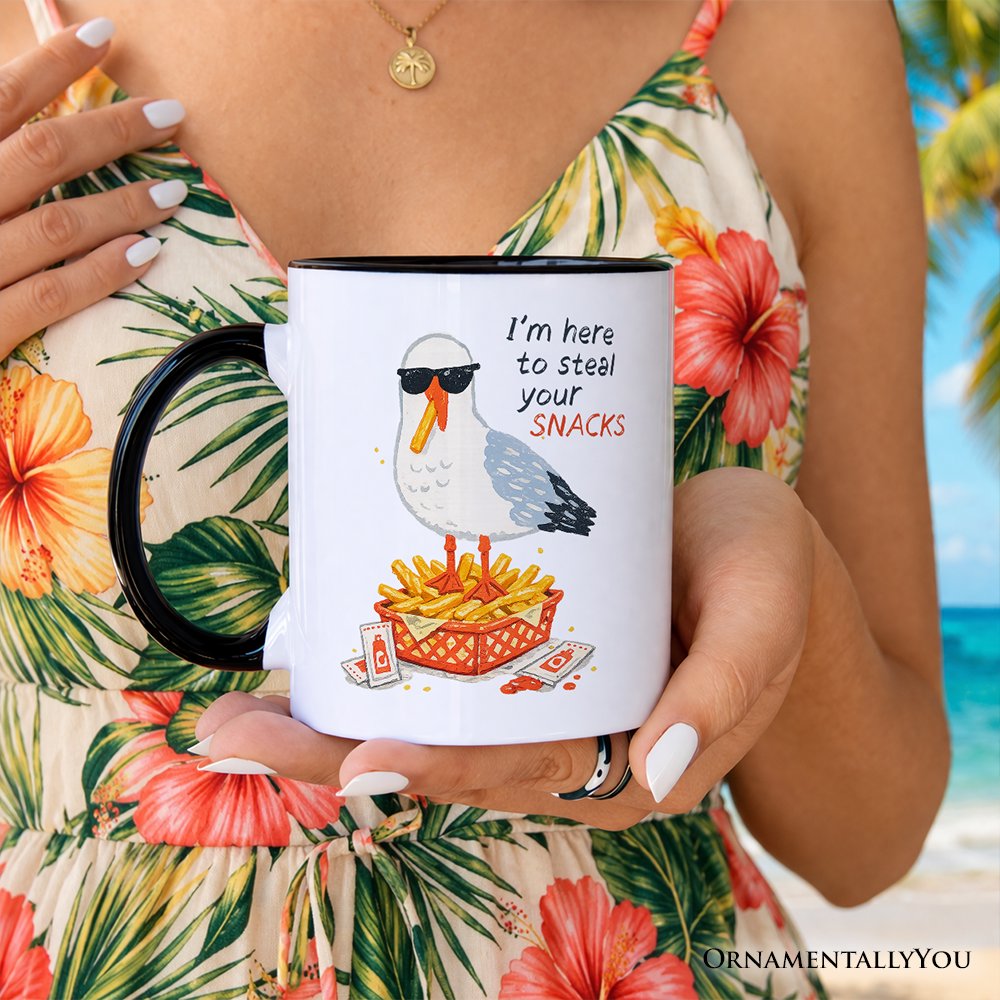 I'm Here To Steal Your Snacks Seagull Mug, Funny Summer Beach Gift Personalized Ceramic Mug OrnamentallyYou 
