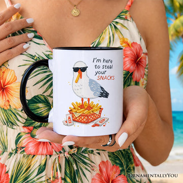 I'm Here To Steal Your Snacks Seagull Mug, Funny Summer Beach Gift Personalized Ceramic Mug OrnamentallyYou 