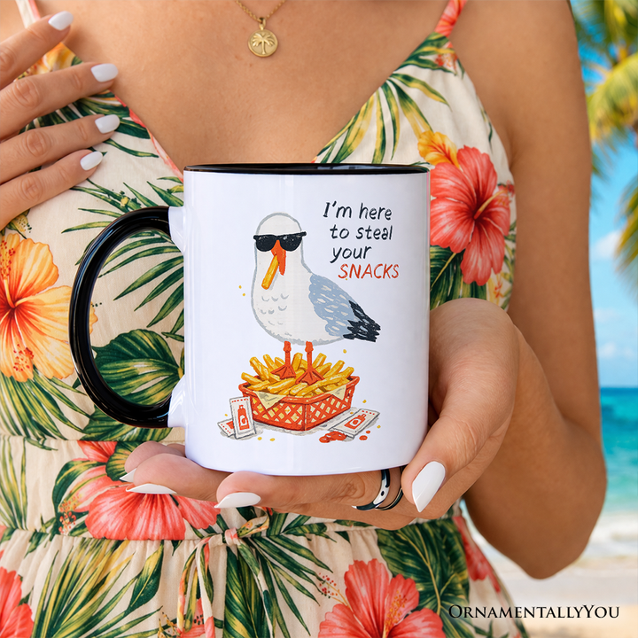 I'm Here To Steal Your Snacks Seagull Mug, Funny Summer Beach Gift