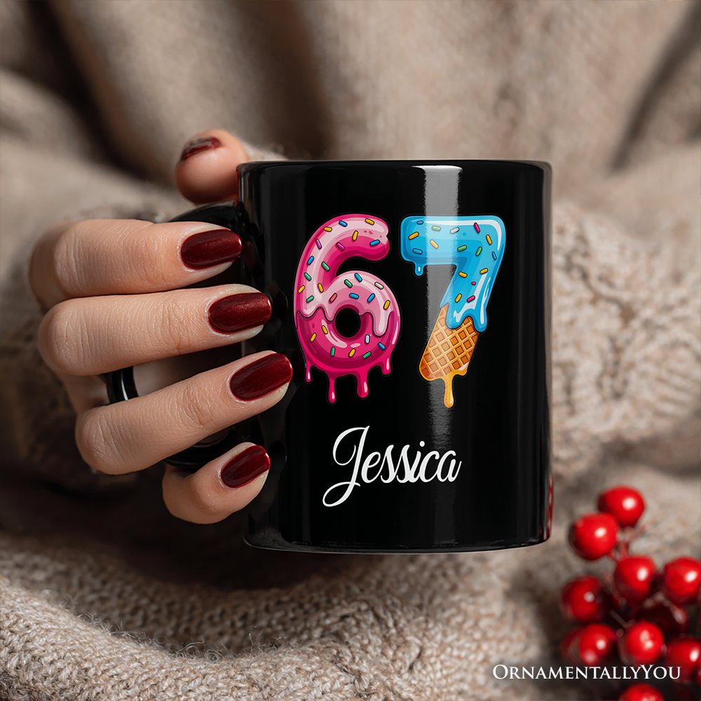67 Ice Cream Drip Personalized Mug, Six Seven Colorful Sprinkles Meme Gift with Custom Name Personalized Ceramic Mug OrnamentallyYou 