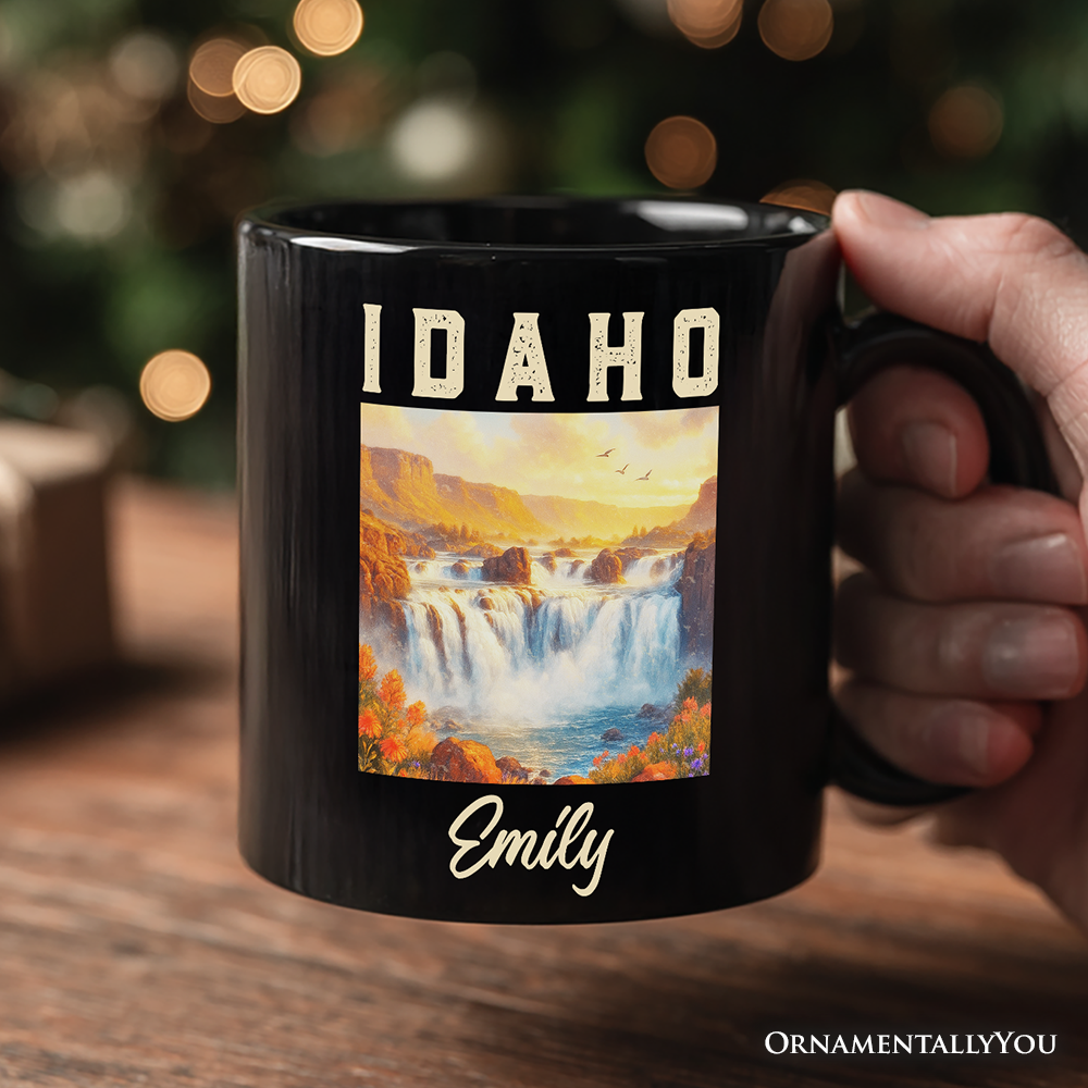 Majestic Idaho State Shoshone Falls Personalized Mug, Scenic Waterfall Gift and Nature Travel Souvenir with Custom Name