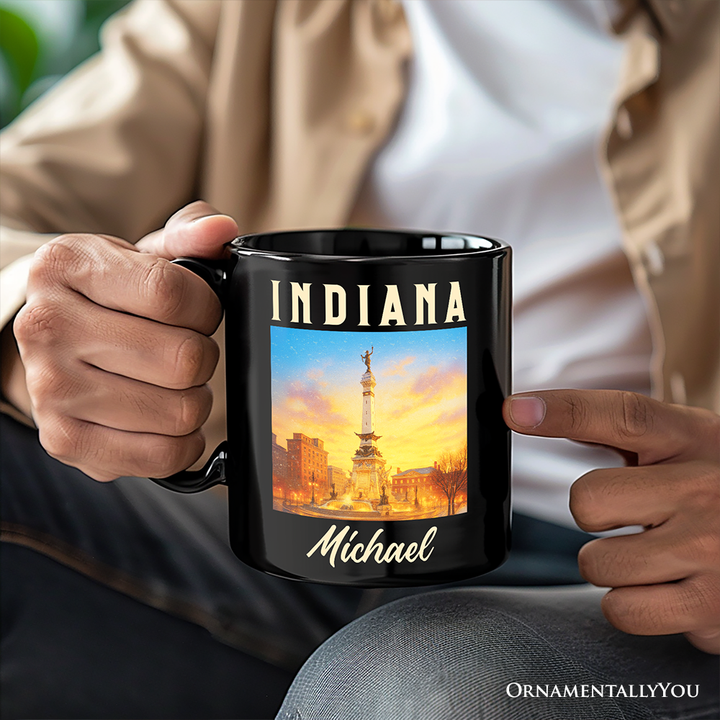 Historic Indiana State Soldiers and Sailors Monument Personalized Mug, Patriotic Gift and Indianapolis Landmark Souvenir with Custom Name