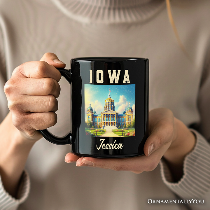 Grand Iowa State Capitol Personalized Mug, Midwest Architectural Landmark Gift and Travel Souvenir with Custom Name