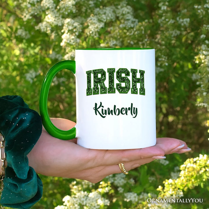 Irish Sequin St Patrick’s Day Personalized Mug, Festive Green Glitter Imitation Gift with Custom Name Personalized Ceramic Mug OrnamentallyYou 