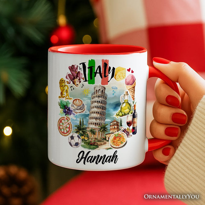 Artistic Italy Landmarks Personalized Mug, Italian Gift and Souvenir with Custom Name Personalized Ceramic Mug OrnamentallyYou 