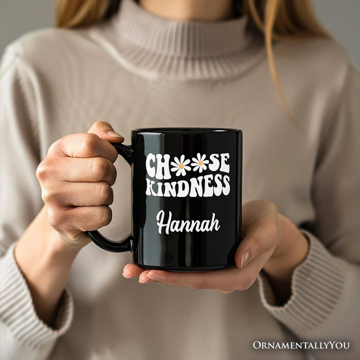 Choose Kindness Daisies Personalized Mug, Retro Groovy Positive Quote Gift with Custom Name Personalized Ceramic Mug OrnamentallyYou 