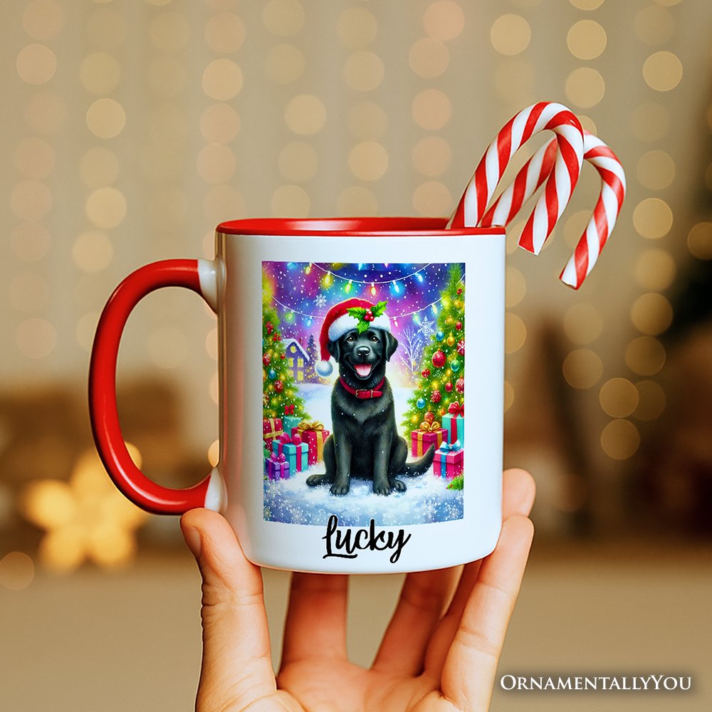 Sparkling Yuletide Black Labrador Retriever Personalized Mug, Joyful Christmas Gift with Custom Name Personalized Ceramic Mug OrnamentallyYou 