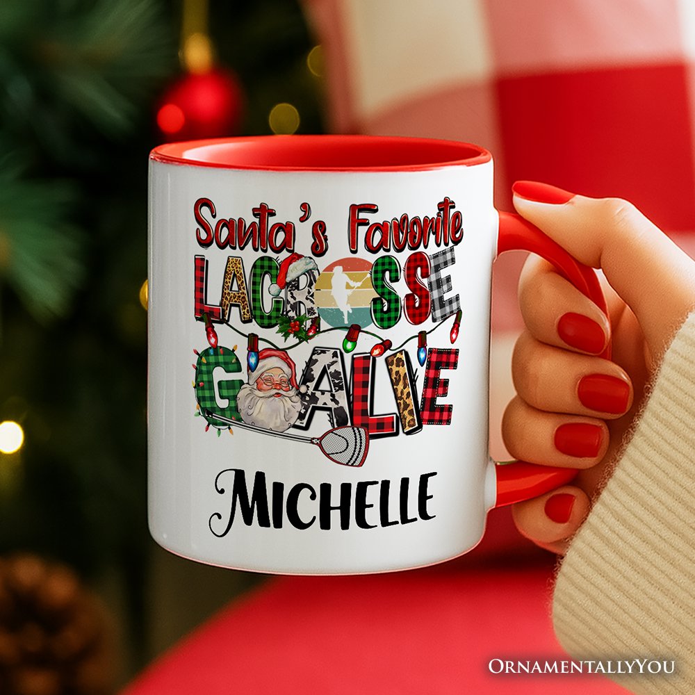 Santa’s Favorite Lacrosse Goalie Personalized Mug, Plaid Christmas Athelete Gift with Custom Name Personalized Ceramic Mug OrnamentallyYou 