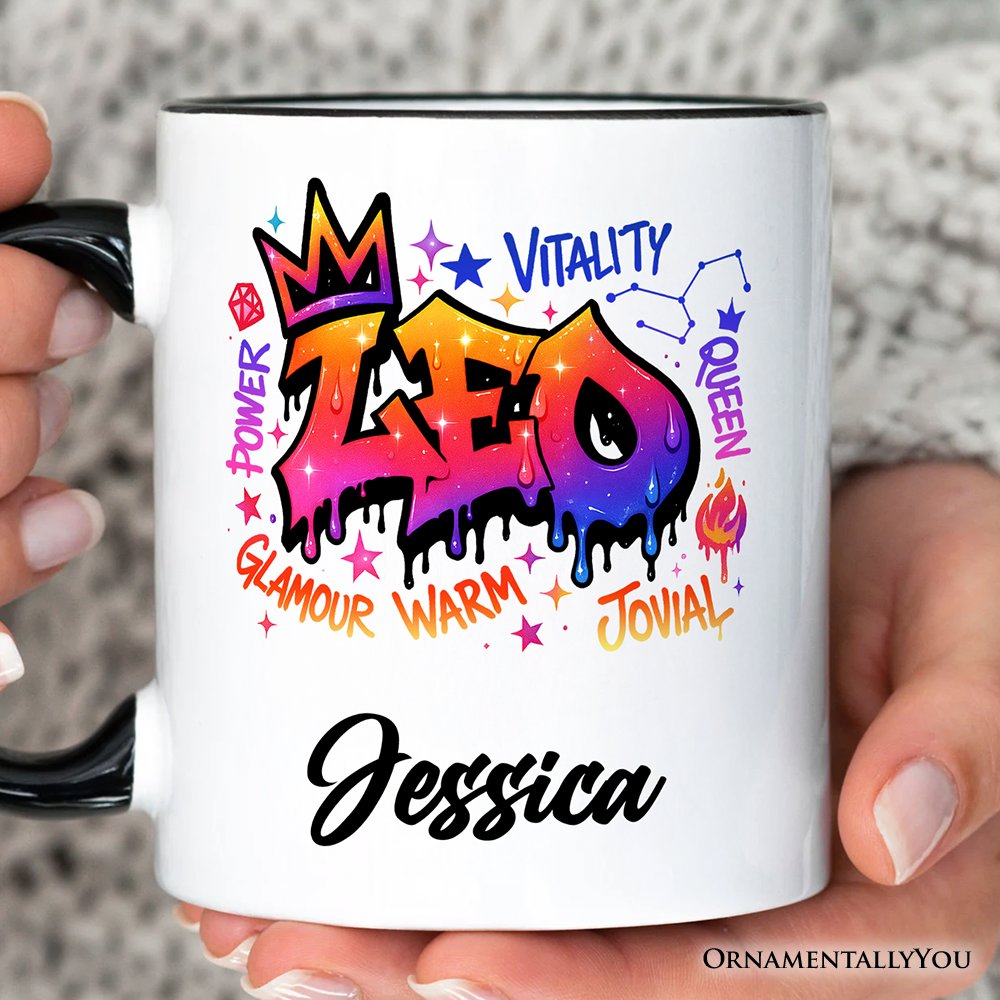 Leo Graffiti Zodiac Personalized Mug, Street Style Astrology Horoscope Gift with Custom Name Personalized Ceramic Mug OrnamentallyYou 