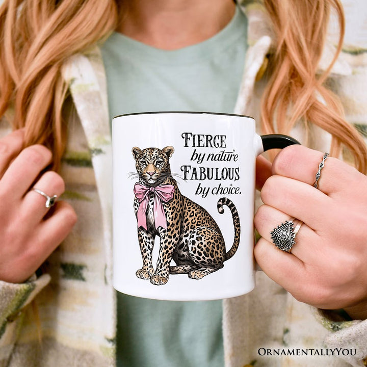 Leopard With Coquette Bow Mug, Animal Trendy Preppy Gift Personalized Ceramic Mug OrnamentallyYou 