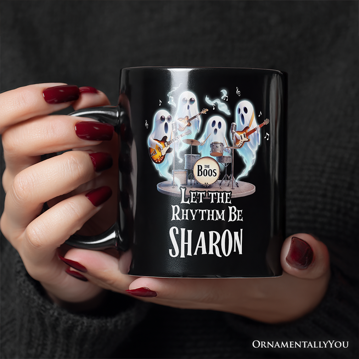 Let the Rhythm Be Ghost Band Personalized Mug, Whimsical Rock Music Gift with Custom Name