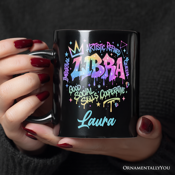 Libra Graffiti Zodiac Personalized Mug, Street Style Astrology Horoscope Gift with Custom Name