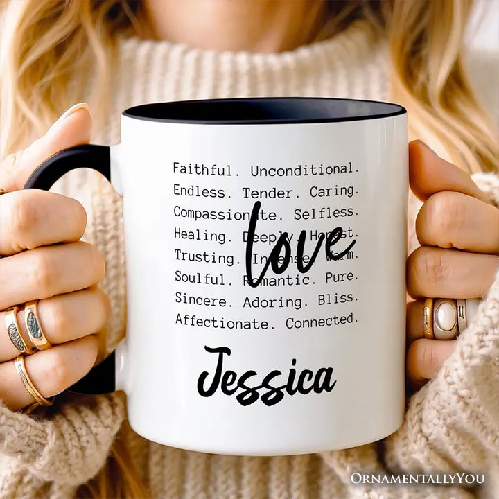 Love Definition Words Personalized Mug, Minimalist Valentine Inspirational Love Gift with Custom Name Personalized Ceramic Mug OrnamentallyYou 