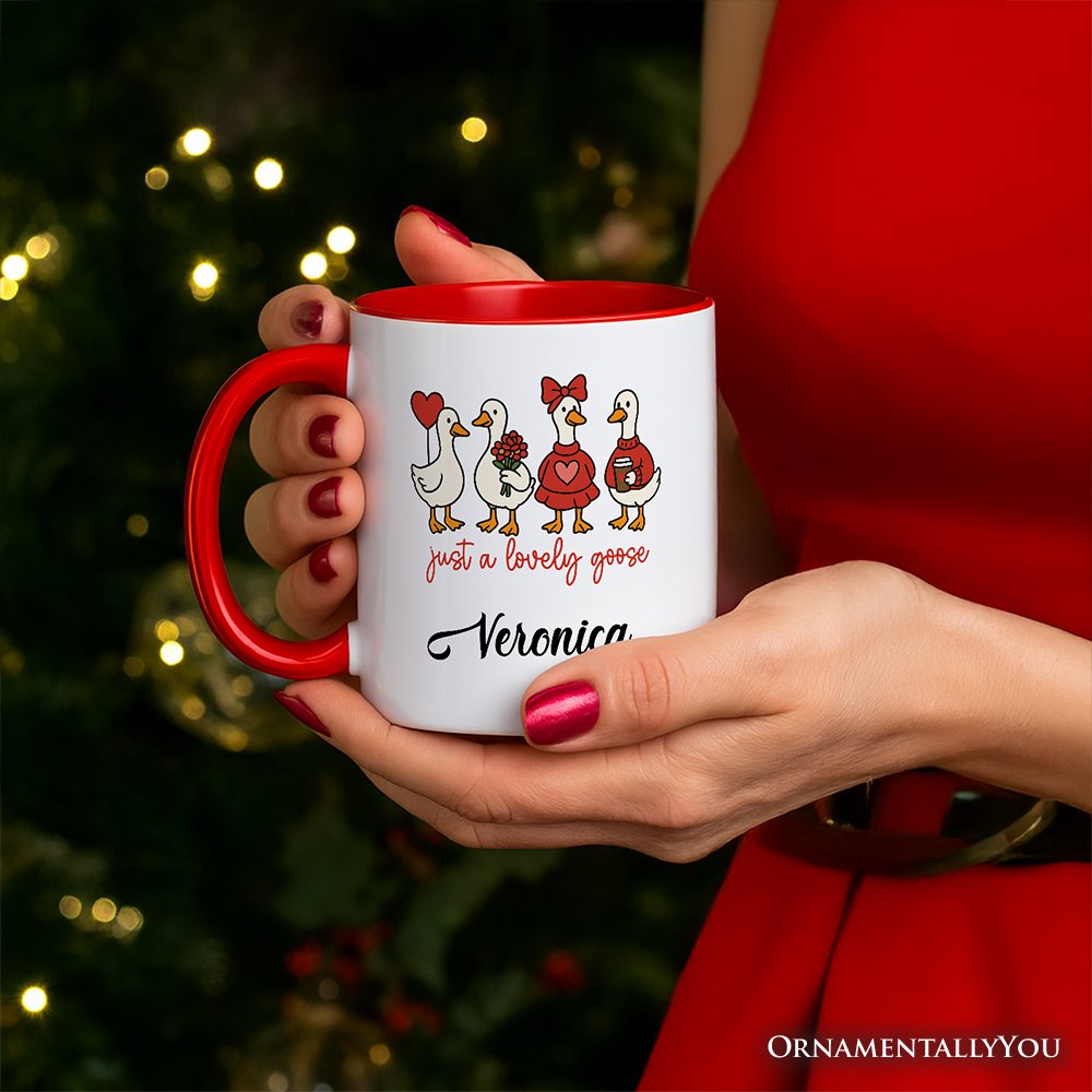 Just a Lovely Goose Personalized Mug, Coquette Valentine Cute Love Gift with Custom Name Personalized Ceramic Mug OrnamentallyYou 