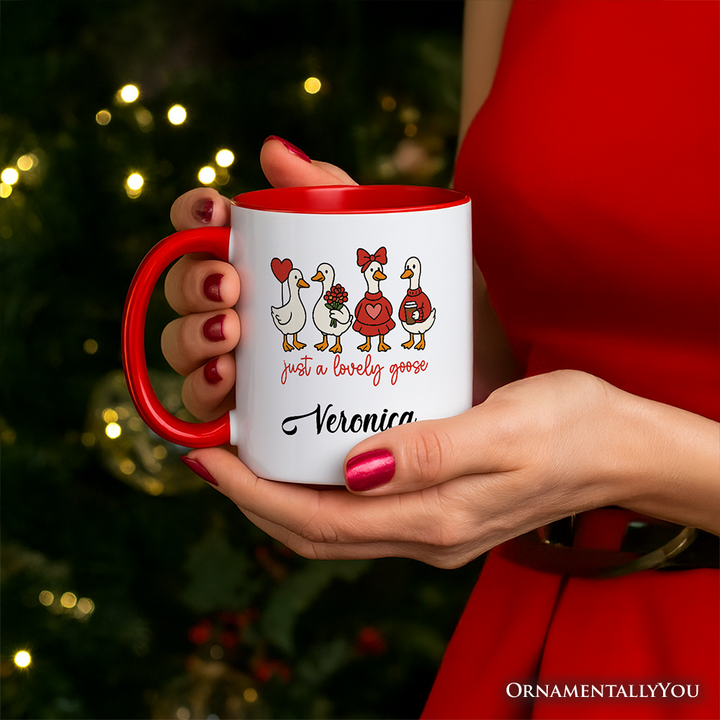 Just a Lovely Goose Personalized Mug, Coquette Valentine Cute Love Gift with Custom Name