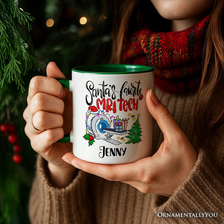 Santa's Favorite MRI Tech Personalized Mug, Health Imaging Technologist Christmas Gift with Custom Name Personalized Ceramic Mug OrnamentallyYou 