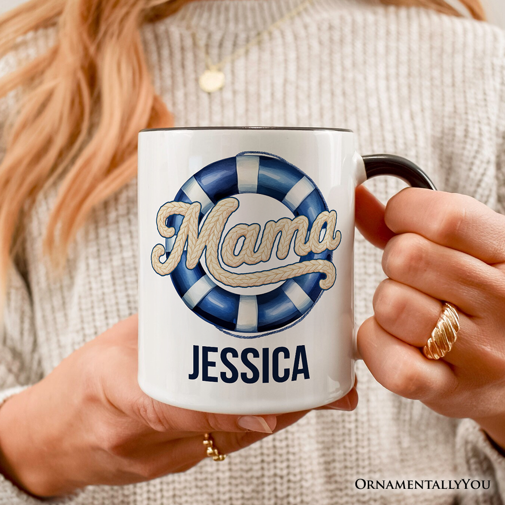 Mama Cruise Personalized Mug, Printed Faux Yarn Vacation Gift with Custom Name