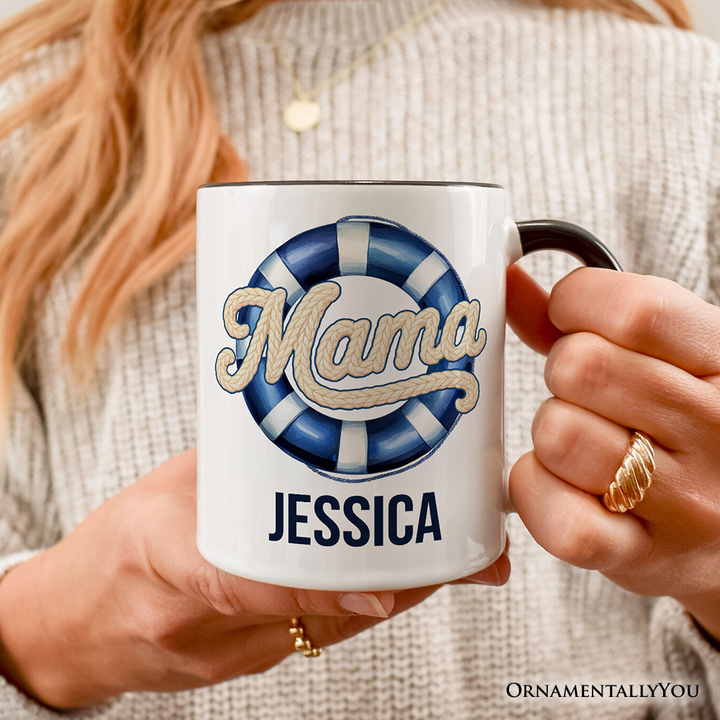 Mama Cruise Personalized Mug, Printed Faux Yarn Vacation Gift with Custom Name