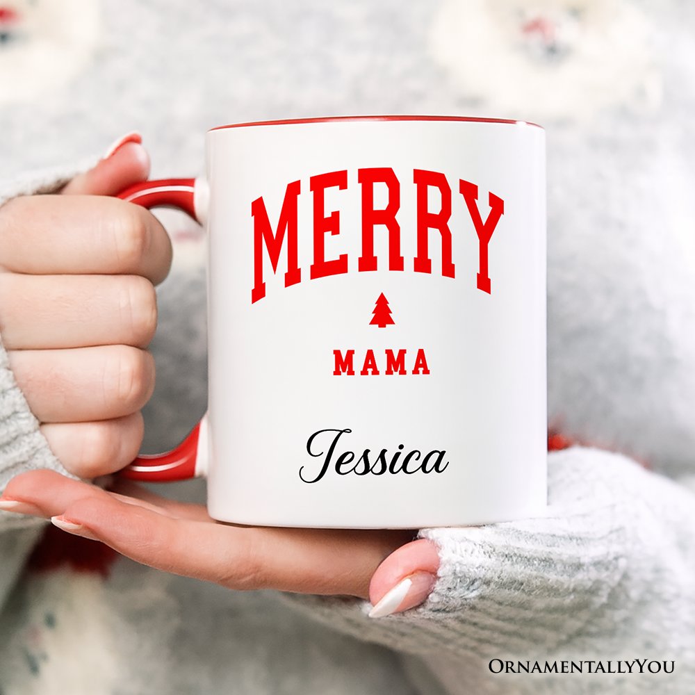 Merry Mama Retro Christmas Personalized Mug, Matching Family Holiday Gift with Custom Name Personalized Ceramic Mug OrnamentallyYou 